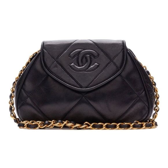 Chanel Matelasse Coco Mark Push Lock Chain Shoulder Bag Lambskin Black - Picture 1 of 9